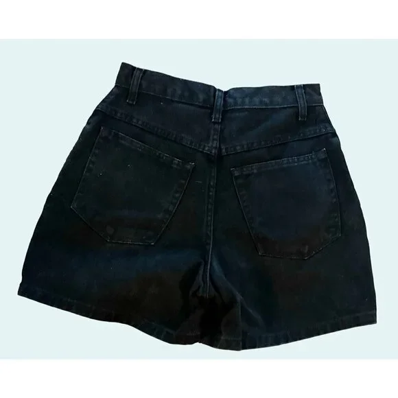 Vintage CROSSROADS Black Denim Mom Hi Waist Shorts 90s 00s Y2K Sz 25 - Picture 4 of 6